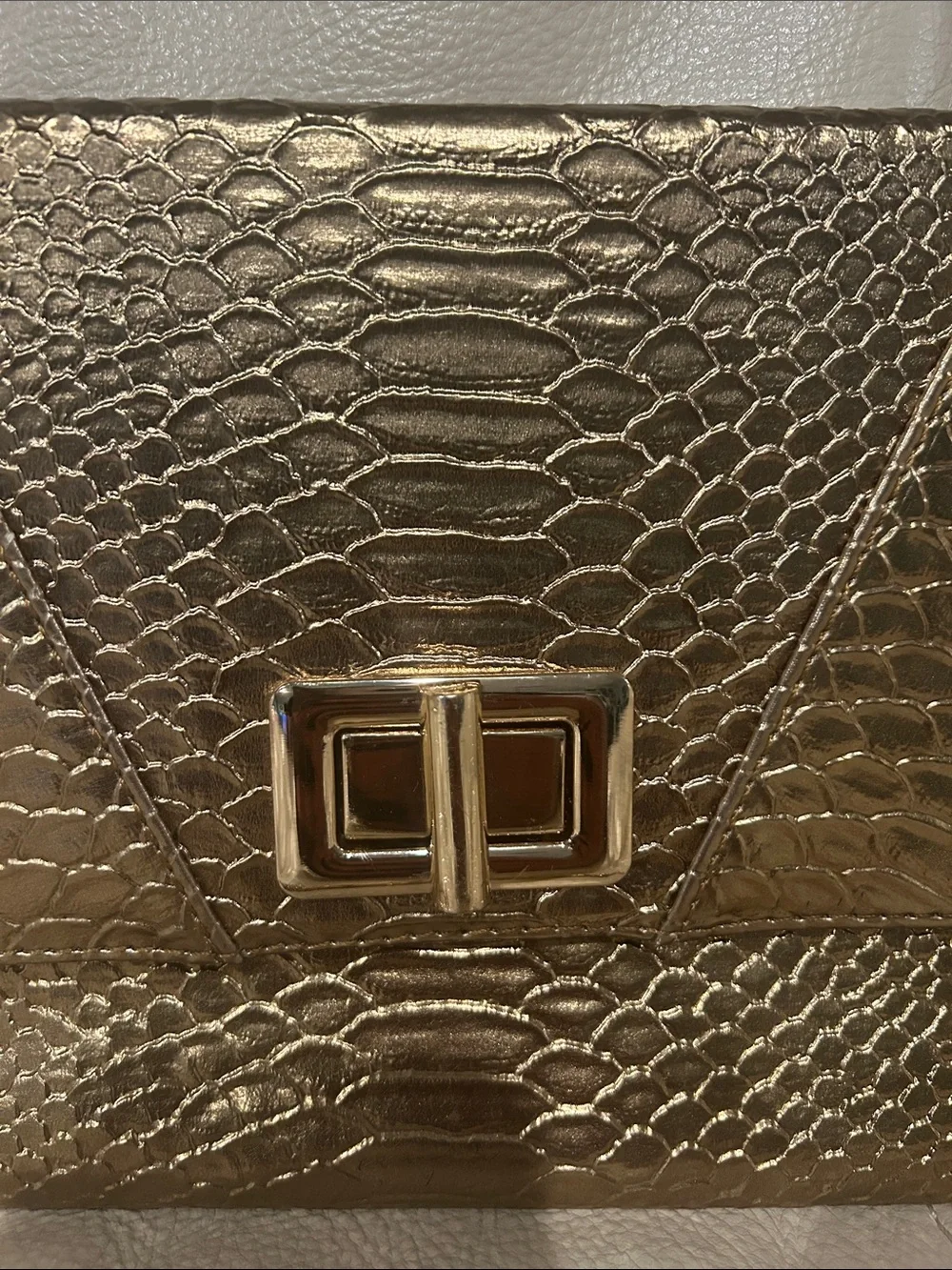 Studio Gold Snakeskin Embossed Envelope Clutch